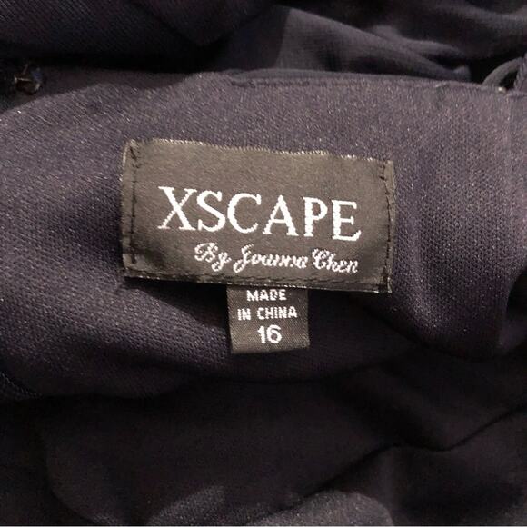 Xscape Navy Blue Ruched Bejeweled Sequin Bodycon Mini Dress 16 - Picture 3 of 9